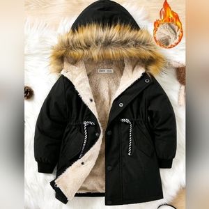 Fuzzy trim teddy lined hooded coat